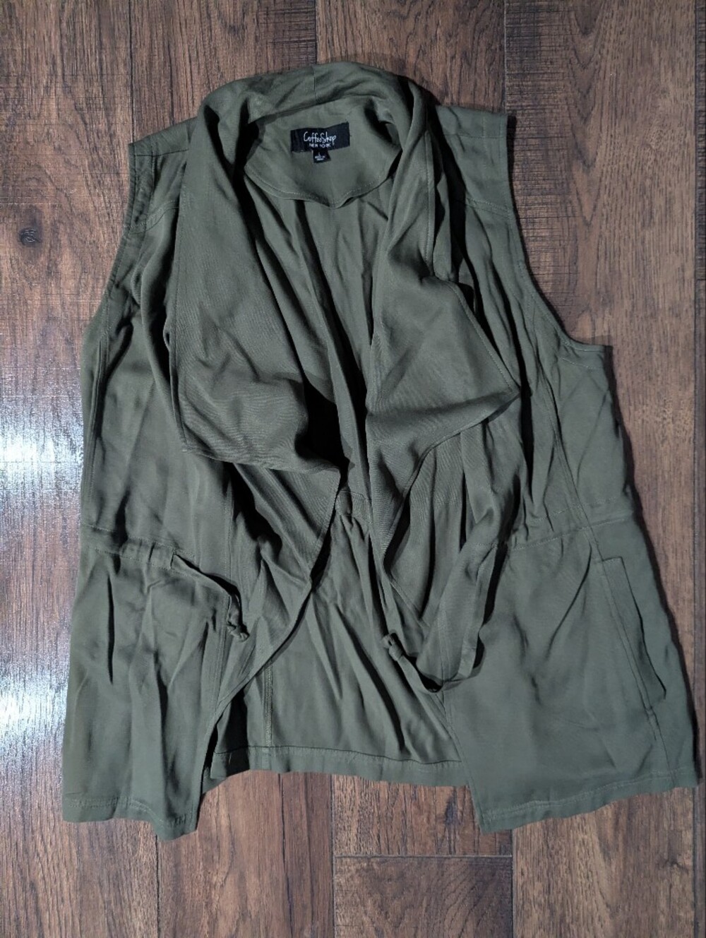 Coffee Shop Women's Army Green Waterfall Utility Vest Jacket Waist Tie Size L